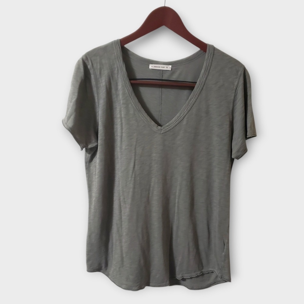 American Giant Womens Supima Cotton V-Neck T-Shirt Green Size M Made in USA